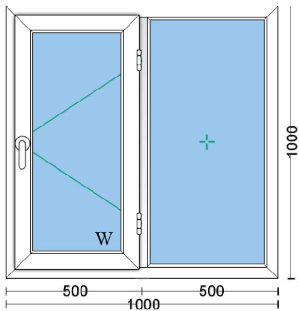 قیمت پنجره دوجداره upvc با شیشه ۴و۴ ساده به ابعاد 1000*1000 پروفیل ایده آل