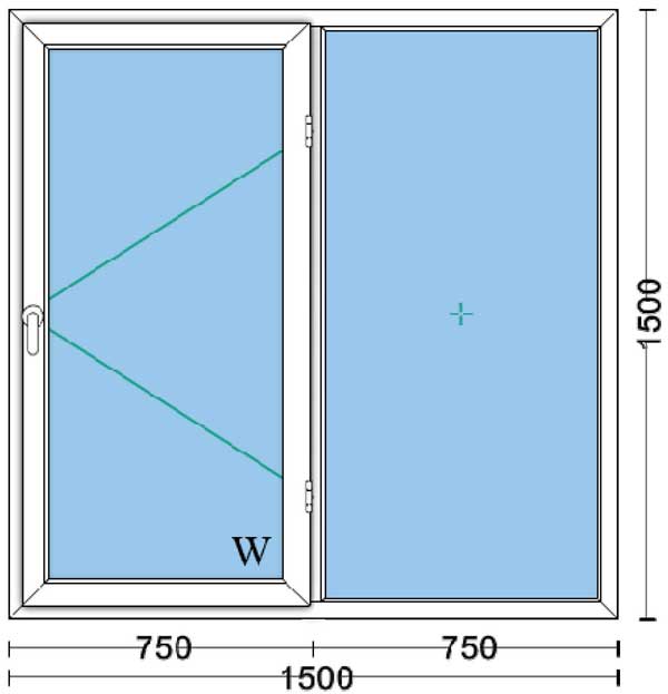 قیمت پنجره دوجداره upvc با شیشه ۴و۴ ساده به ابعاد 1500*1500 پروفیل ایده آل