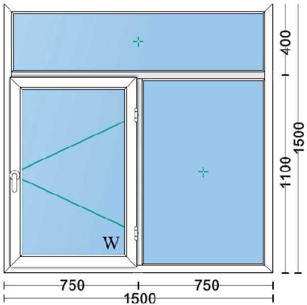 قیمت پنجره دوجداره upvc با شیشه ۴و۴ ساده به ابعاد 1500*1500 پروفیل ایده آل