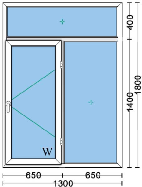 قیمت پنجره دوجداره upvc با شیشه ۴و۴ ساده به ابعاد 1300*1800 پروفیل ایده آل