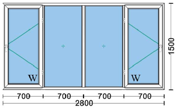 قیمت پنجره دوجداره upvc با شیشه ۴و۴ ساده به ابعاد 2800*1500 پروفیل ایده آل